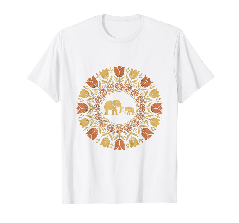 Mademark Mother Elephant and Baby Walking Through Tall Grass T-Shirt - Men - White