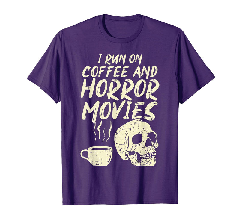 Halloween Shirts For Women Men Kids Boys Girls I Run Coffee Horror Movies Skull Skeleton Fun Halloween T-Shirt - Purple