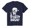 Skeleton Peace Sign Shirts For Men Women & Kids Bruh Skeleton Hand Peace Sign Halloween Skeleton Hand Sign T-Shirt - Navy