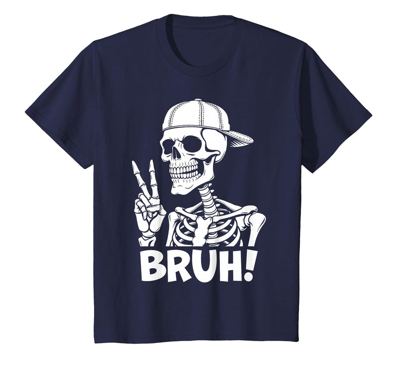 Skeleton Peace Sign Shirts For Men Women & Kids Bruh Skeleton Hand Peace Sign Halloween Skeleton Hand Sign T-Shirt - Navy