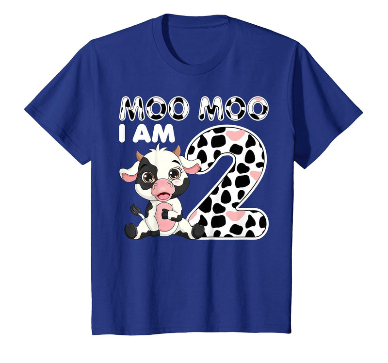 Cow 2nd Birthday Gifts Co. Cow Moo Moo I'm Two - 2 Years Old Cow Lover 2nd Birthday T-Shirt - Royal Blue