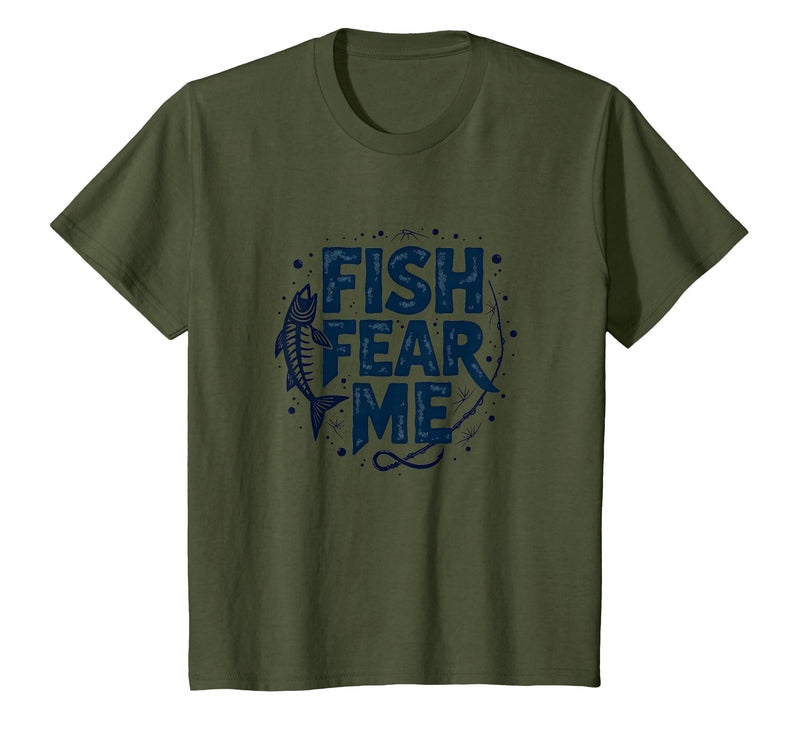 Mademark Fish Fear Me Funny Fishing for Men Angler Humor Quote T-Shirt - Olive Green