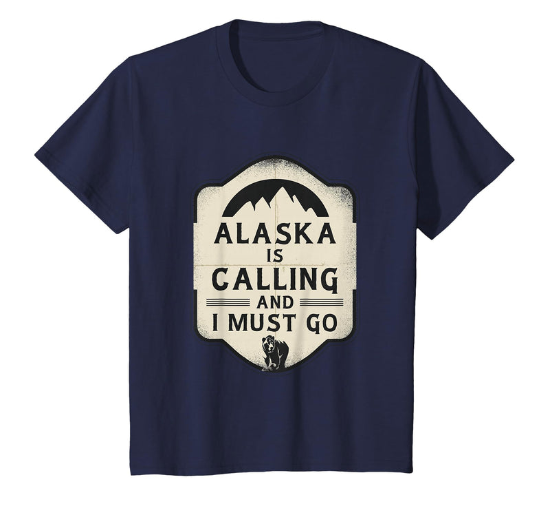 Alaska is Calling and I Must Go Mountains Bear T-Shirt - Navy Blue