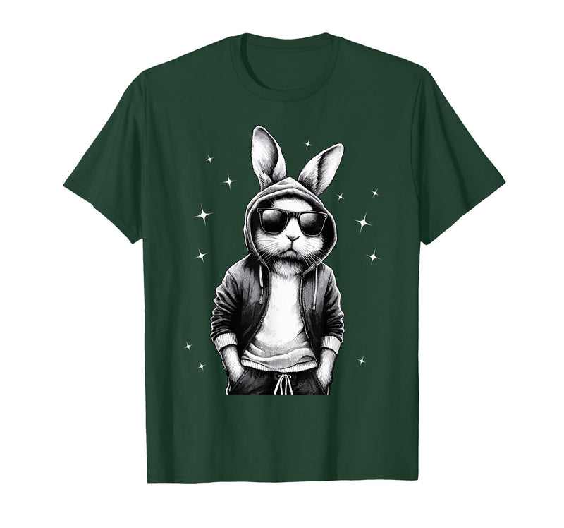 Bunny Face with Sunglasses Rabbit for Boys Men Kids T-Shirt in Dark Green