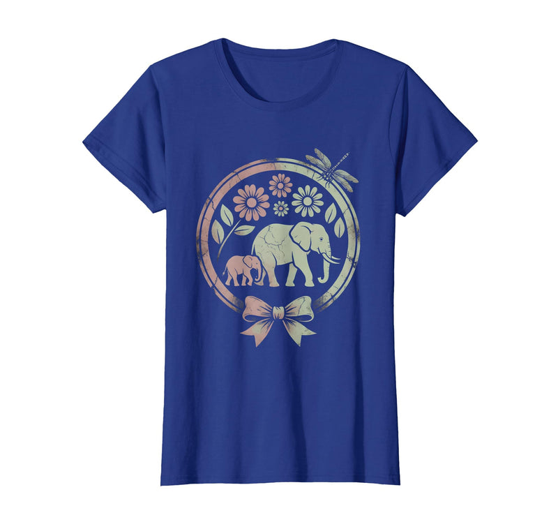 Mademark Elephant and Calf Walking Trunk to Tail Mama T-Shirt - Women - Royal Blue