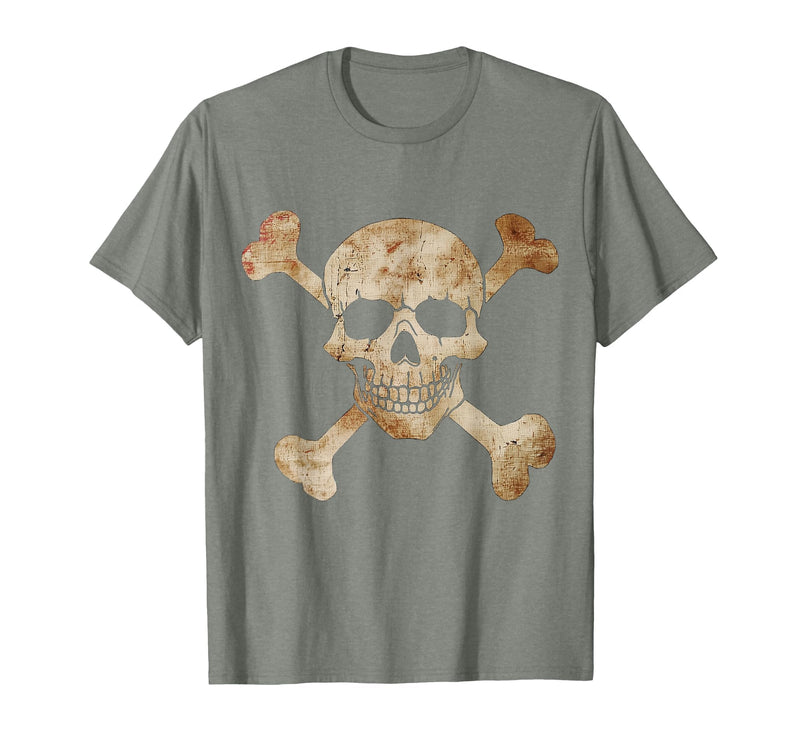 Halloween Designs. Pirate Flag Skull and Crossbones Skeleton Graphic Halloween T-Shirt - Olive Heather