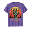 Creepy Undead Zombie Hand Retro Sunset Scary Zombie Hand Retro Sunset Halloween Horror Tee T-Shirt - Purple Heather