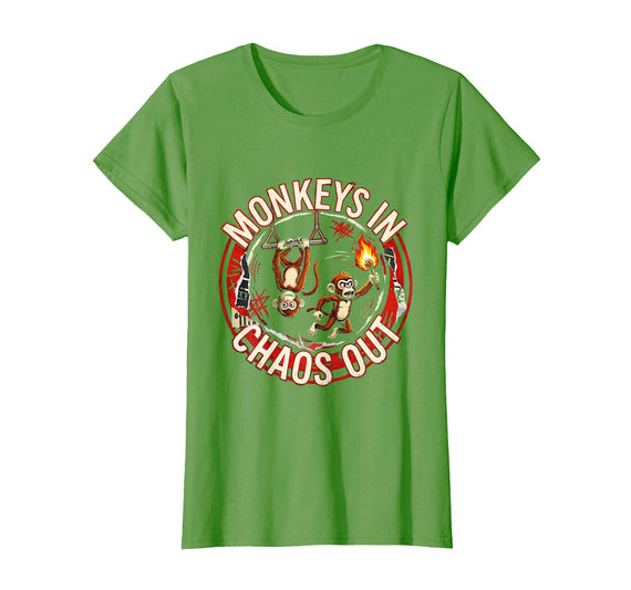 Mademark Monkeys In. Chaos Out. Punk Metal Circus Design T-Shirt - Women - Grass Green