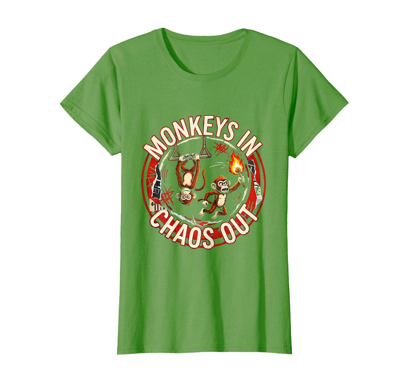 Mademark Monkeys In. Chaos Out. Punk Metal Circus Design T-Shirt - Women - Grass Green