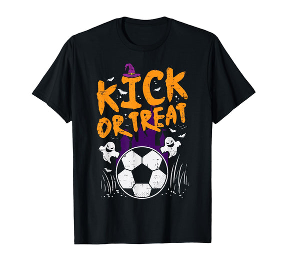 Halloween Shirts For Women Men Kids Boys Girls Halloween Soccer Kick Or Treat Football Costume Boys Kid Men T-Shirt - Black