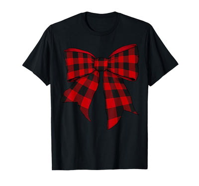 Buffalo Tartan Red Black Checkered Plaid Girl Coquette Bow T-Shirt