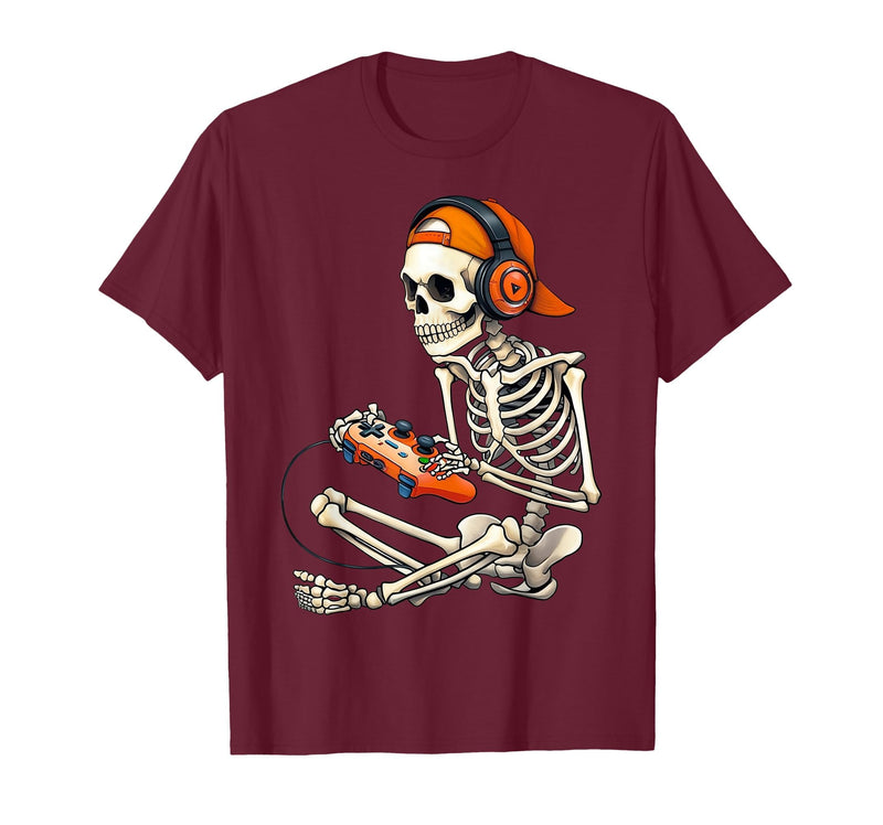 Halloween Skeleton Shirts for Gamers Men Boys Kids Halloween Skeleton Gamer Video Gaming Boys Men Kids Funny T-Shirt -