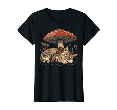 Tabby Cat Gray Cat Cottagecore Mushroom Cute Gifts Cute Tabby Cat Gray Cat Cottagecore Aesthetic Mushroom T-Shirt