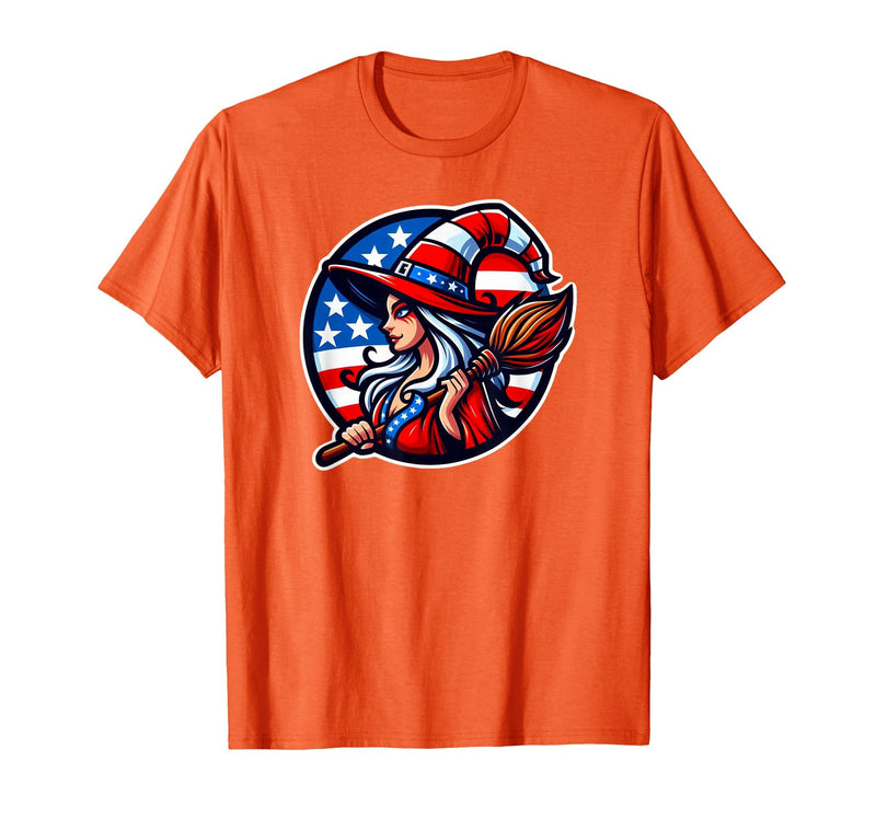Witch American Patriotic Halloween USA T-Shirt - Orange