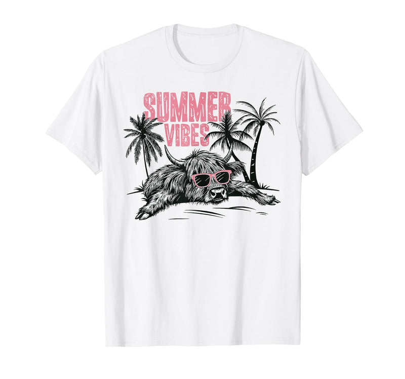 Summer vibes Highland cow t -shir t Summer Vibes Highland Cow T-Shirt - White