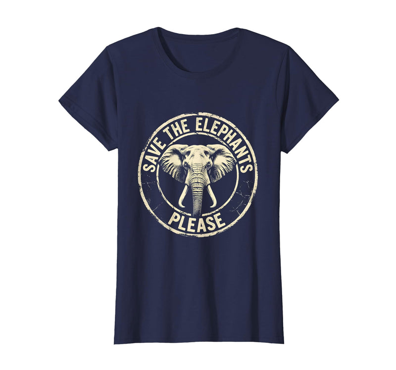 Mademark Save The Elephants Please Wildlife Advocate Design T-Shirt - Women - Navy Blue
