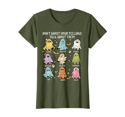School Counselor Mental Health Halloween Men Women Don't Ghost Your Feelings Mental Health Awareness Halloween T-Shirt
