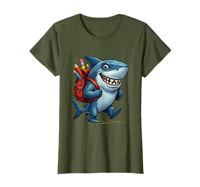 Mademark Shark With Backpack First Day of School Design T-Shirt