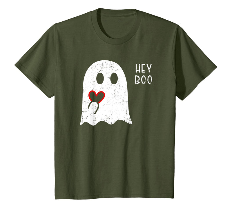 Halloween Ghosts & Stuff Clothing Hey Boo Ghost Heart Hand Sign Cute Halloween Spooky Season T-Shirt - Olive Green