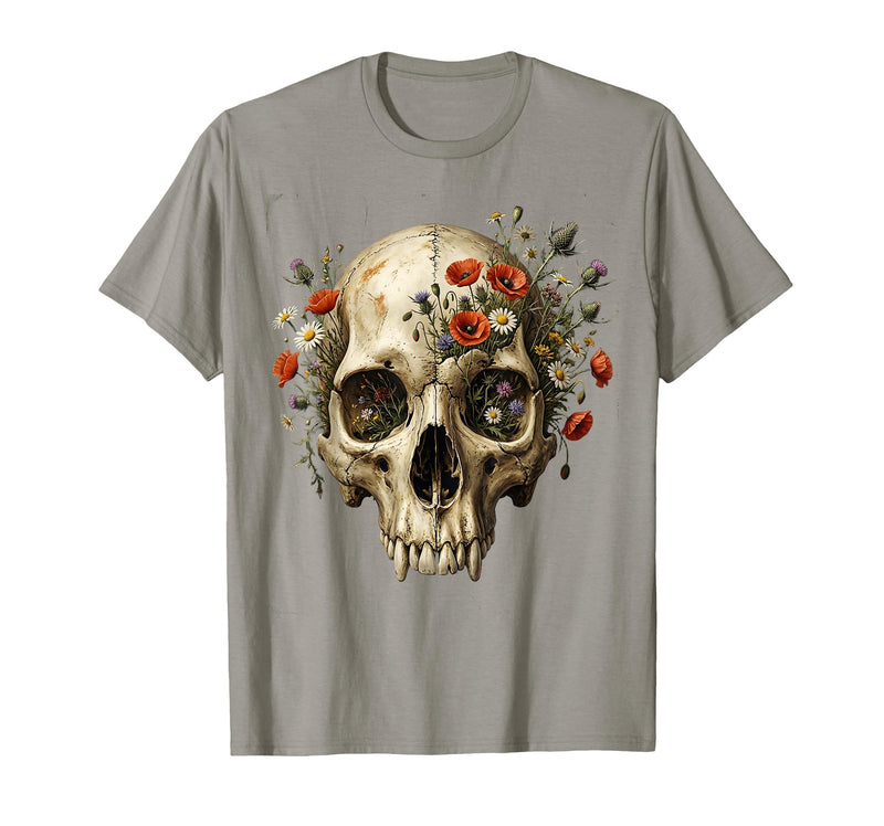 Mademark Elephant Skull Wildflower Bloom Graphic T-Shirt - Men - Slate Grey