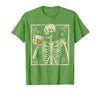 Funny Skeleton Drinking Bourbon Whiskey Halloween Alcoholic T-Shirt - Grass Green