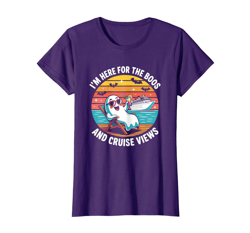 Boos Cruise Halloween Ghost Drinking Gifts Here for The Boos and Cruise Views Halloween Party T-Shirt - Purple