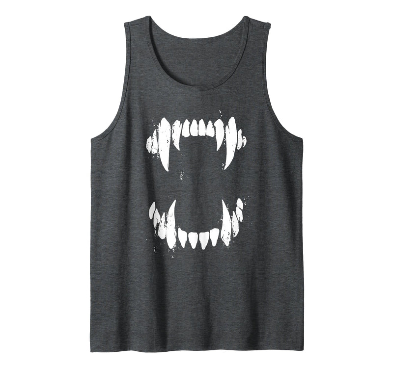 Pop Cult Tees Halloween Horror Wolf Dog Vampire Monster Teeth Costume Tank Top - Dark Heather Grey