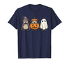 Funny Retro Hedgehog Halloween Witch Spooky Ghost Hedgehog Lover Pumpkin Halloween T-Shirt - Navy Blue