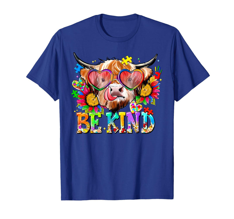 Be Kind Highland Cow Autism Awareness Sped Teacher Be Kind Highland Cow Autism Awareness Inspirational Teacher T-Shirt -