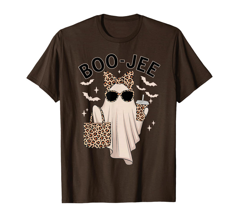 Halloween Boo-Jee Leopard Ghost Coquette Bow Coquette Leopard Ghost Coffee Boo-JEE Halloween Boujee Ghost T-Shirt - Brown