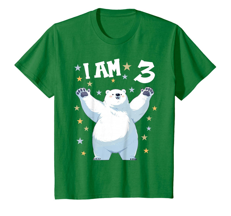 3 years old 3rd birthday Polar Bear Kids 3 Years Old 3 Birthday Polar Bears Boy Girl Polar Bear T-Shirt - Kelly Green