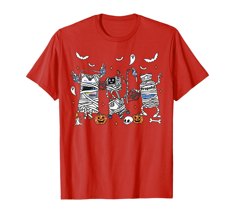 Cute Ghost Halloween Nurse Spooky Season Halloween ICU Nurse Propofol Mummy NICU PICU Nurse Tech T-Shirt - Red