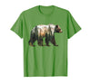 Bear Designs. Bear Forest Mountains Trees Nature Sunset Outdoor Graphic T-Shirt - Grass Green