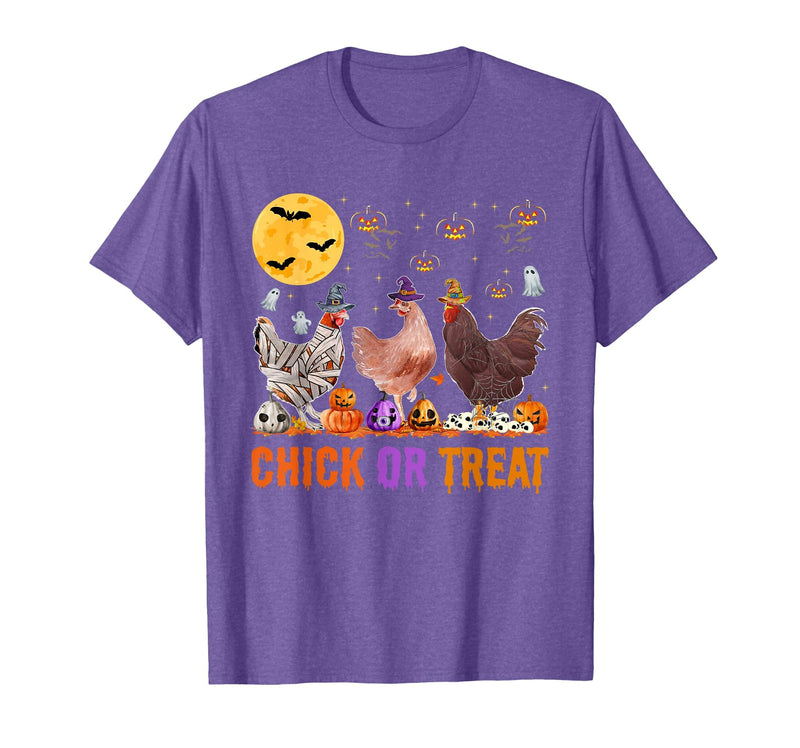 Autumn Pumpkin Chicken Halloween Chicken Farm Fall Halloween Chicken Pumpkin Chick Or Treat Spooky T-Shirt - Purple Heather