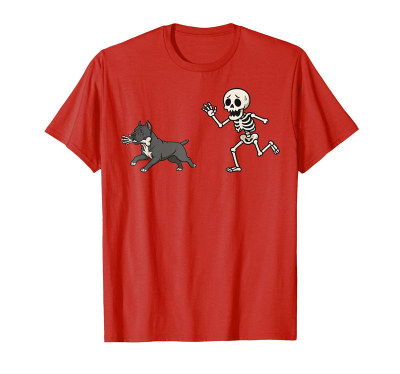 Pitbull Halloween Costume Funny Pitbull Skeleton Hand Halloween T-Shirt - Red