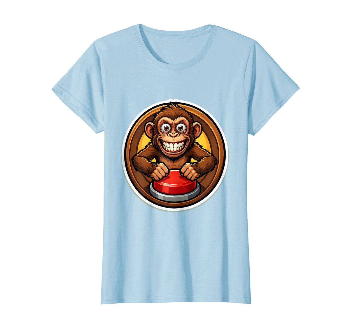 Mademark Monkey Pressing Big Red Button Funny Stupid Tee T-Shirt - Women - Baby Blue