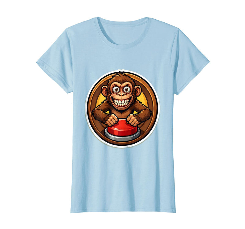 Mademark Monkey Pressing Big Red Button Funny Stupid Tee T-Shirt - Women - Baby Blue