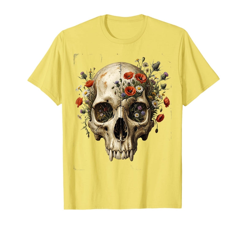 Mademark Elephant Skull Wildflower Bloom Graphic T-Shirt - Men - Lemon Yellow
