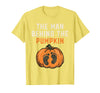 Halloween Pregnancy Announcement for Future Dad The Man Behind The Pumpkin Dad Halloween Pregnancy Reveal T-Shirt - Lemon