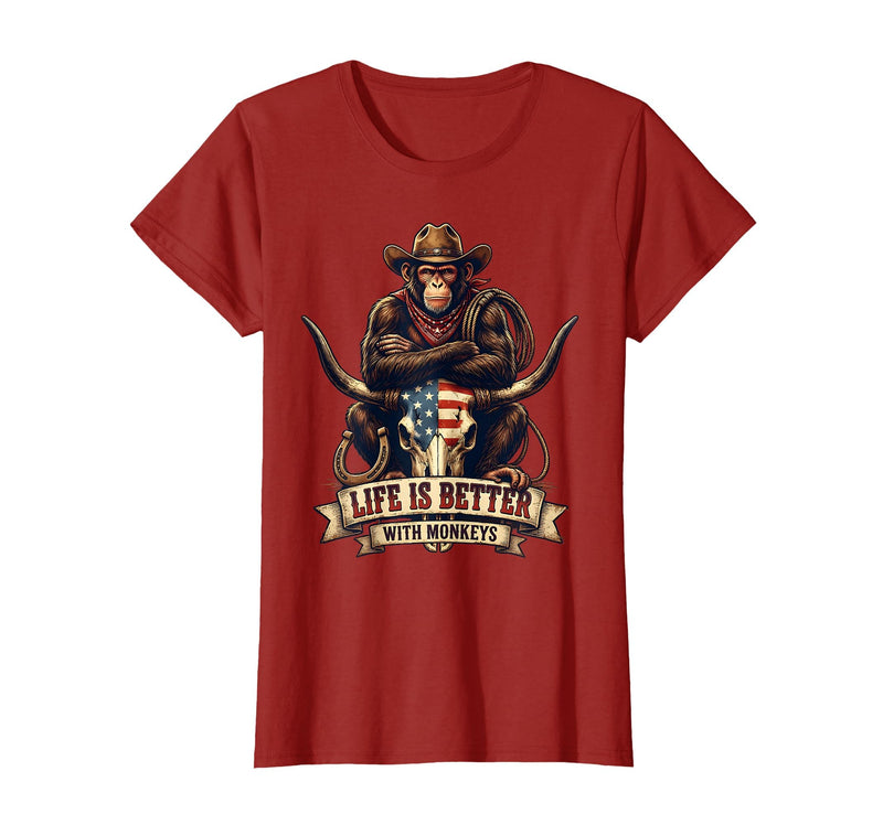 Mademark Life Is Better With Monkeys Fun Primate Design T-Shirt - Women - Cranberry Red
