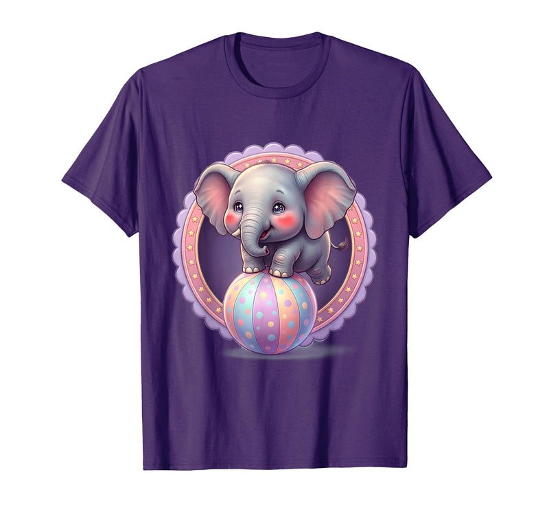 Mademark 1st Grade Pink Elephant Circus Ball Design T-Shirt - Men - Purple