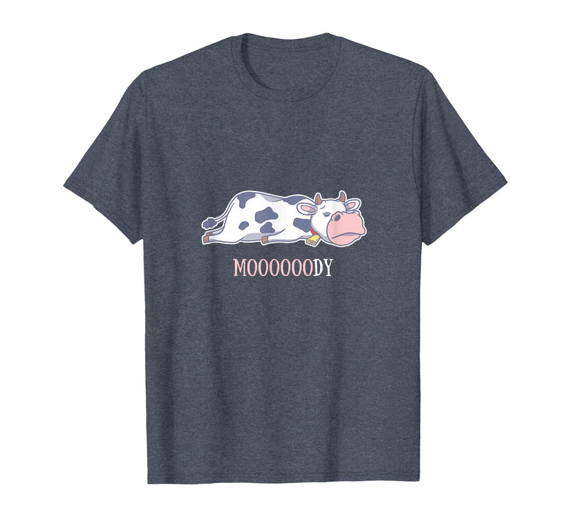 Bad Mood Sleeping Cow Tee Moooody Cow Beef Milk Farm Animals T-Shirt - Heather Blue