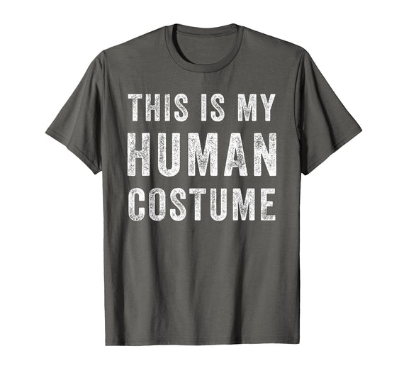 Funny Halloween Pumpkin Tee Gifts This is My Human Costume Funny Halloween Shirt Top - Asphalt Grey