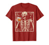 Funny Skeleton Drinking Bourbon Whiskey Halloween Alcoholic T-Shirt - Cranberry Red