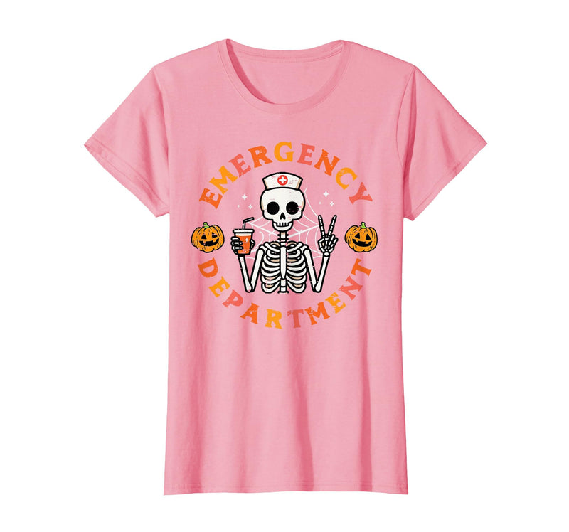 Halloween Nurse Shirts For Women Scrub Costumes Emergency Department Funny Halloween ER Nurse Women Men T-Shirt - Pink