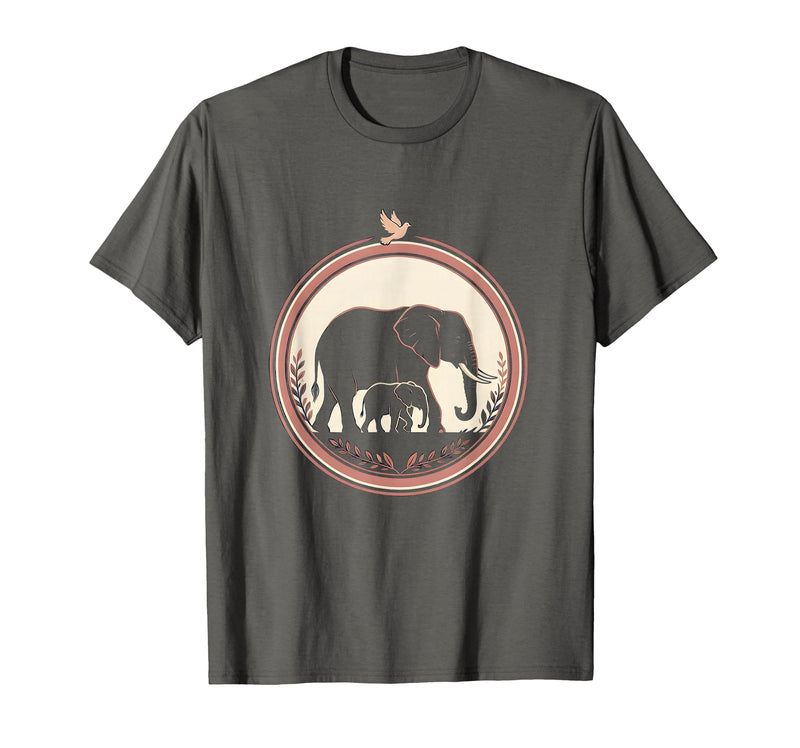 Mademark Mama Elephant Silhouette Mother and Baby Design T-Shirt - Men - Asphalt Grey