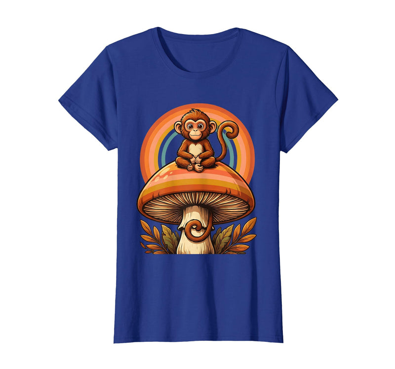 Mademark Monkey Perched on Giant Mushroom Illustration T-Shirt - Women - Royal Blue