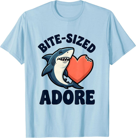 Men's Bite-Sized Adore Cartoon Shark Valentine Gift for Shark T-Shirt - Baby Blue