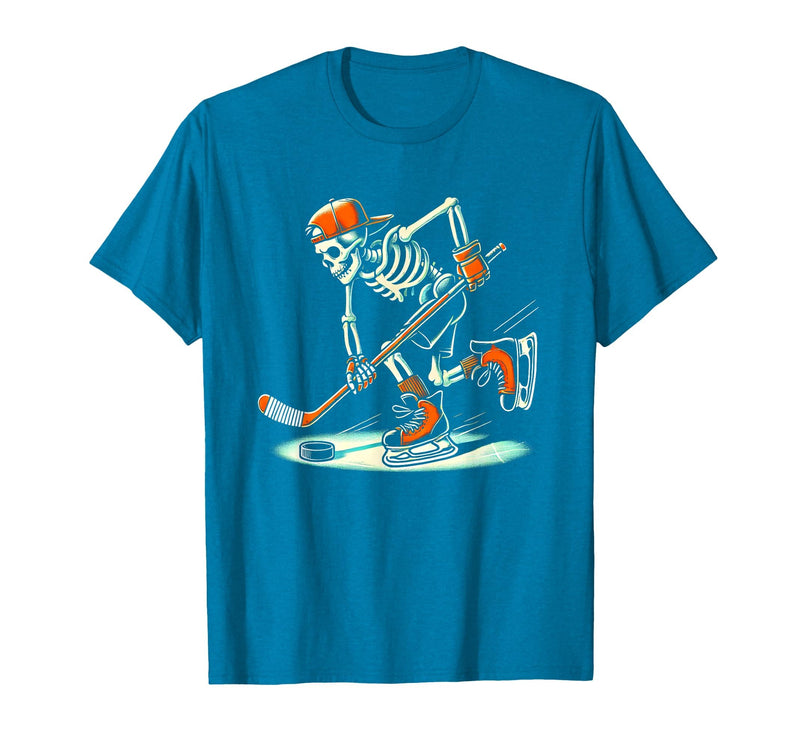Halloween Costume For Hockey Lovers Funny Skeleton Hockey Halloween for Ice Hockey Lovers T-Shirt - Sapphire Blue