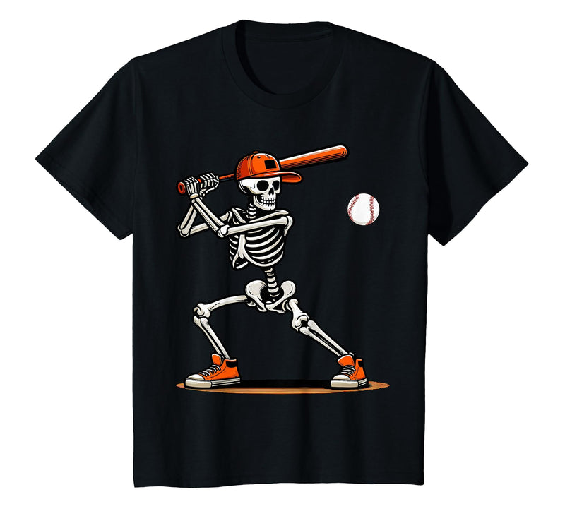 Funny Halloween Skeleton Sports Boys Costume Baseball Skeleton Spooky Boys Halloween Baseball Player T-Shirt - Black